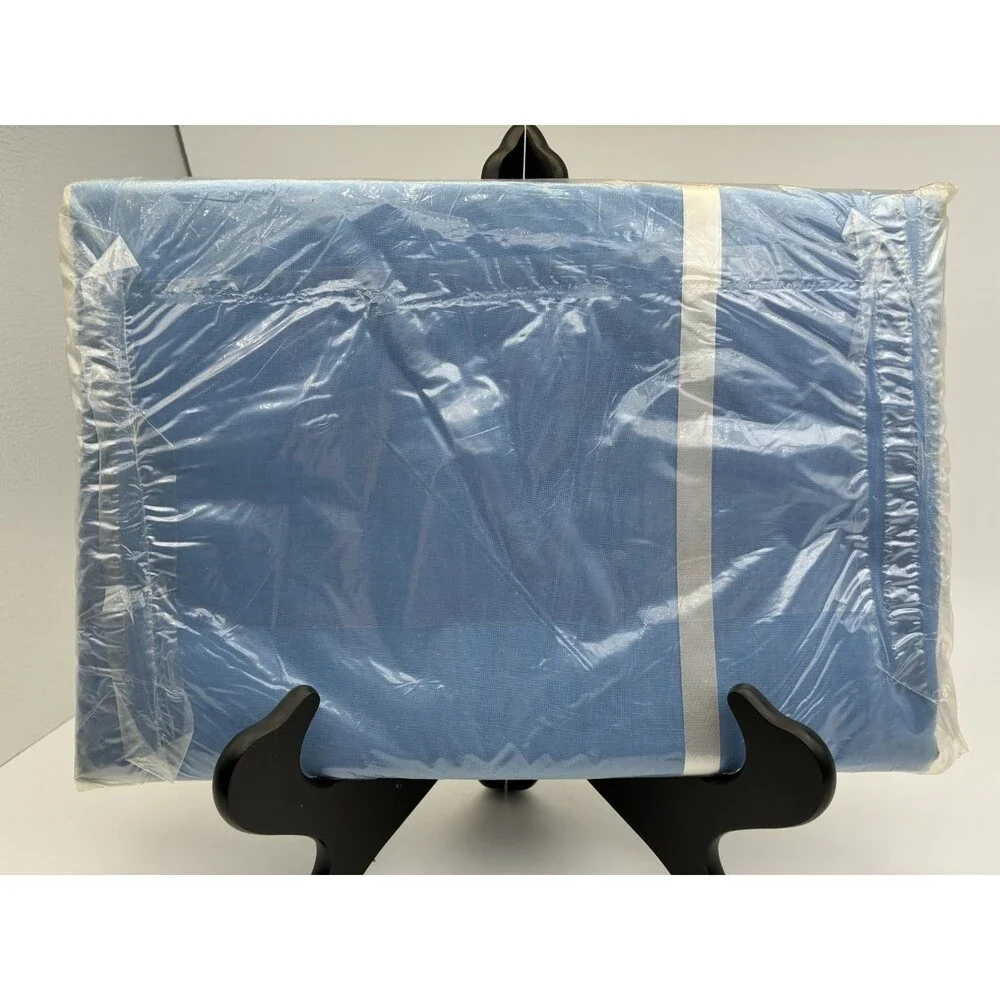 Vintage Wamsutta Lustercale Crowning Touch Blue Embroidered Twin Flat Sheet New